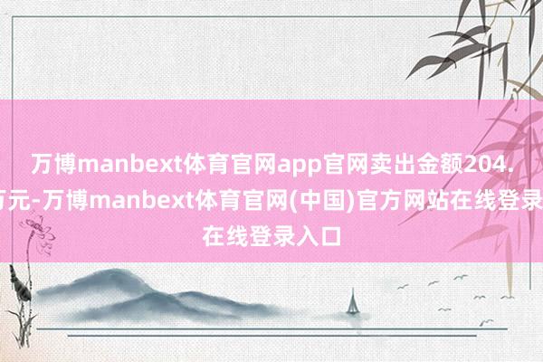 万博manbext体育官网app官网卖出金额204.90万元-万博manbext体育官网(中国)官方网站在线登录入口